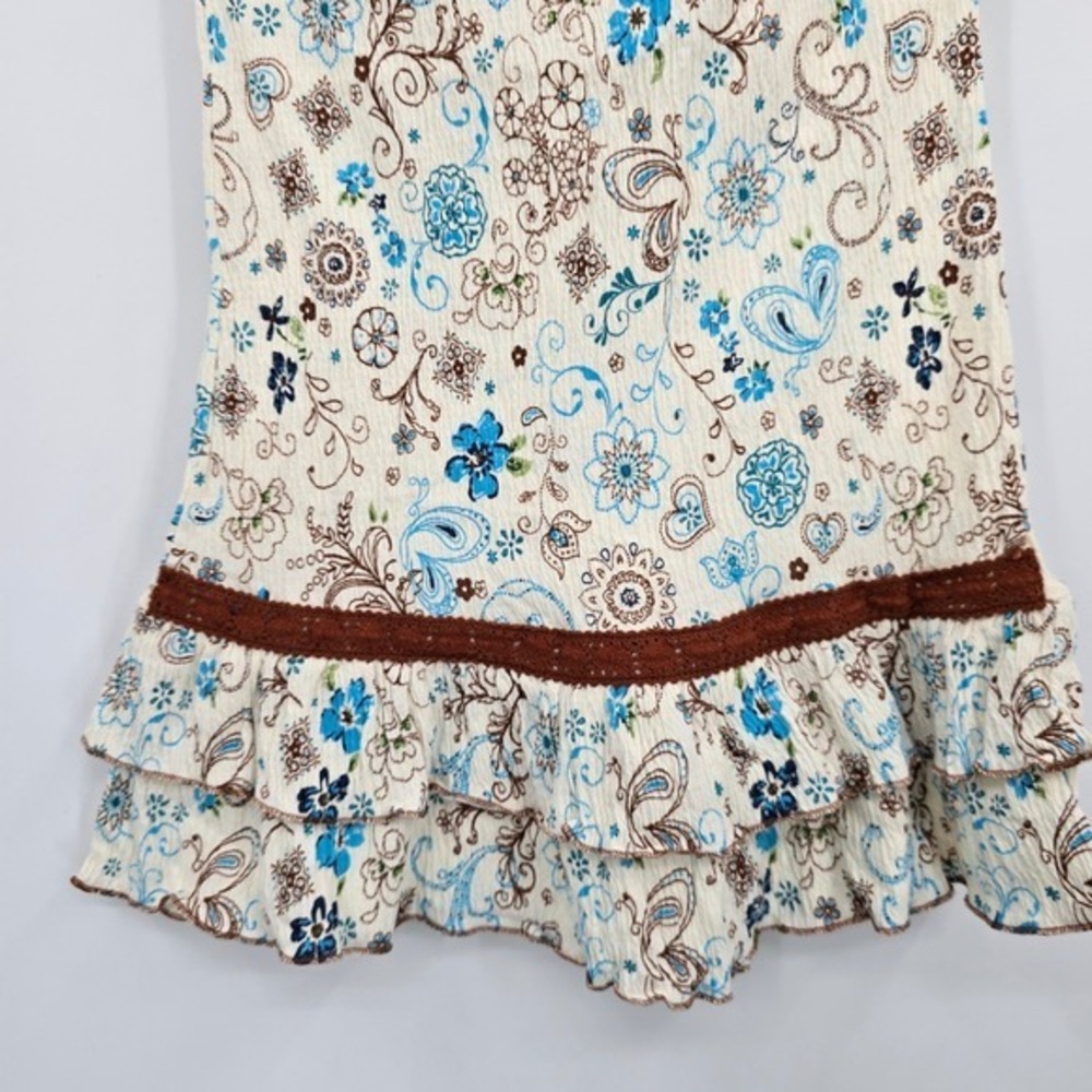Knitworks Girls Cream Blue Brown Floral Ruffle Tiered Short Sleeve Top‎ Large - Picture 6 of 9